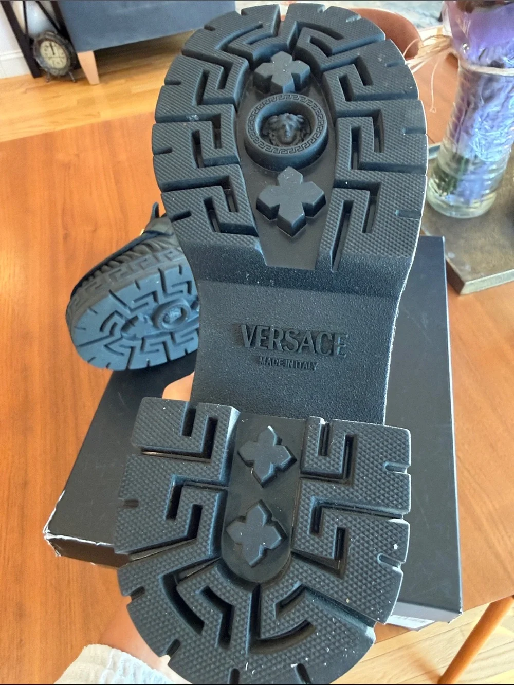 Versace Black Leather Loafers with Gold Medusa Hardware barely used size 38
